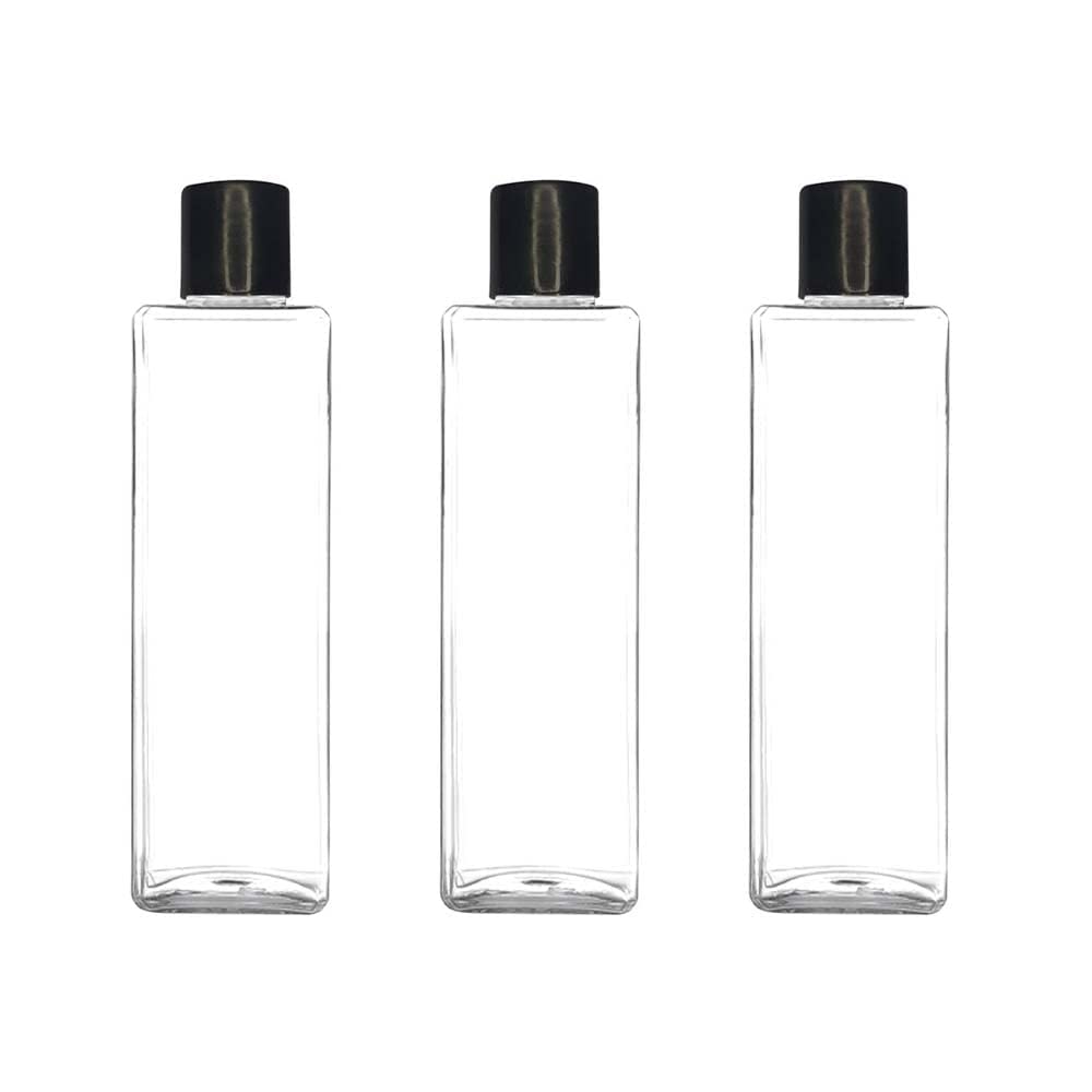 Hunky Dory 100ml Empty Clear Plastic Sqaure Bottles Refillable Travel Size Cosmetic Containers Small Leak Proof Squeeze Bottles with Black Flip Cap for Toiletries,Shampoo.(Set of 3)-picture-45