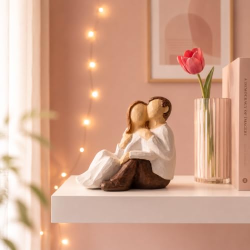 Image of Beautiful Hand Painted Small Size Resin Sitting Romantic Couple Statue for Home Decor (Pack of 1, White & Brown Color)