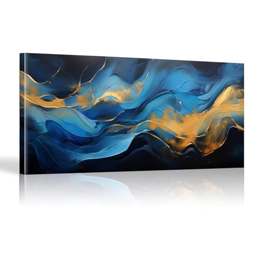 Œuvre d'art moderne bleu et or pour habiller un grand mur vide