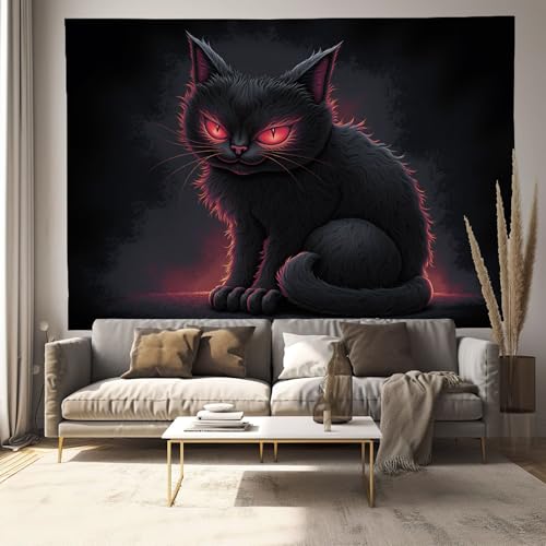 Tapices de tela grandes decorativos con diseño de gato negro misterioso para casa