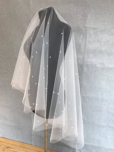 Heread Pearl Bride Wedding Veil Short 2 Tiers Elbow Length Bridal Tulle Veil Hair Accessories With Comb And Cut Edge #TOP4