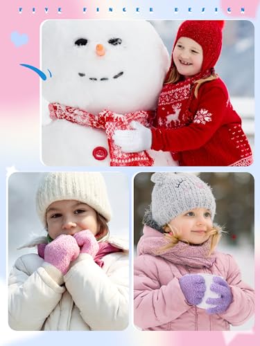 Syhood 5 Pairs Winter Kids Gloves Toddler Fluffy Knitted Gloves Full Finger Warm Mittens for Little Boys Girls4