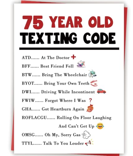 Amorista 75th Birthday Card Gifts for Women Men Him Her Funny 75 Year Old Texting Code Card Unique Humorous 75th Birthday Party Decoration for Mom Dad Friend Family
