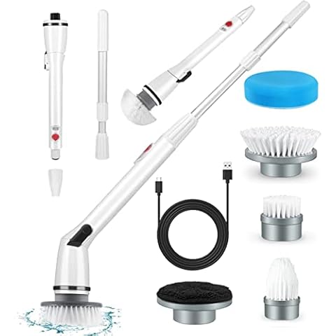 Electric Spin Scrubber Cordless Shower Cleaner Bathroom Cleaning Brush Electric Scrubbing Brush with Tool-Free Adjustable Extension Arm and 3 Replaceable Heads for Tile, Tub, Kitchen, Floor, Bathroom Cover