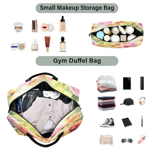 Colorful Meadow Flower Travel Duffel Bags Carry on Weekender Overnight Bag Large for Airplane with Toiletry Bag for Men Women4