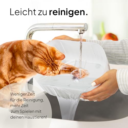 Pretty Paw Katzenbrunnen Kabellos mit Bewegungsmelder - Trinkbrunnen für Katze mit 45 Tagen Akku - Wasserbrunnen für Katzen mit Filter & 3 Liter Wassertank - Aqua Sense (Weiß)