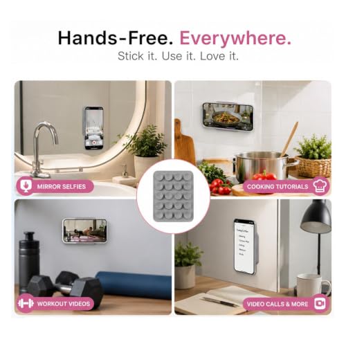 Image of HUMBLE Double Sided Silicone Suction Phone Sticker Grip, Sticky Phone Mount, Hands-Free Mobile Holder, Reusable Anti-Slip Stand for Mirror, Glass, Tile, All Smartphones for Selfies & Videos (Grey)