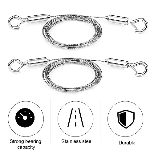 Image of 2Pcs Adjustable Picture Hanging Wire with Hook, Mirror Frame Photo Frame Lanyard, Heavy Duty Stainless Steel Wire Rope for Artwork,Hardware, Light Lamp, Billboards,Basket 2pcs 1M
