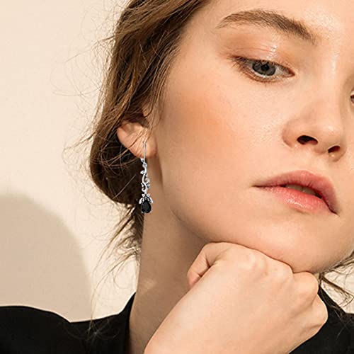 925 Sterling Silver Vintage Oxidized Branches Dangle Drop Leverback Earrings with 8 * 6mm Simulated Birthstone Crystal, Christmas Earrings Gifts for Women2