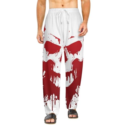 Crâne à l'encre rouge bas de pyjama femme long en taille S avec poches