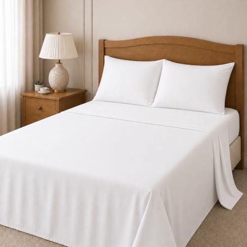 Tramas Juego De Sábanas Para Cama De Matrimonio, 160 X 200 Cm, 100 Algodón, Ropa De Cama, Sábanas Y 2 Fundas De Almohada, Certificado Standard 100 By Oeko-Tex - Blanco