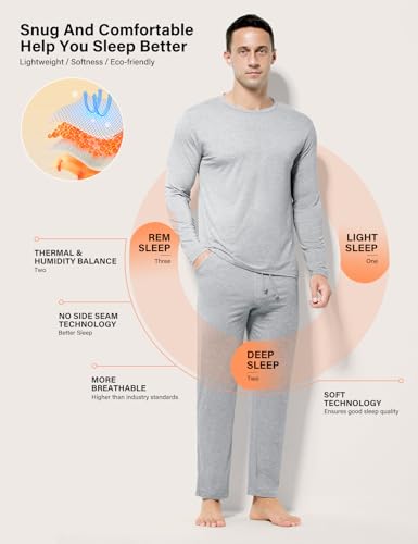 Casey Kevin Mens Pajamas Set Long Sleeve Sleepwear Comfy Breathable Loungewear with Pockets Soft Top & Pants Pjs for Men2