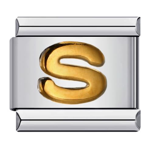S Initial Letter Name Alphabet Gold Silver 9mm Italian Charm Compatible With 9mm Bracelet