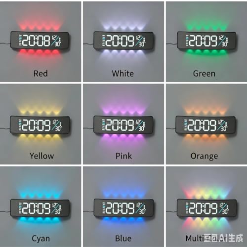 Image of 12 inch Multifunctional Curved Digital LED Wall Clock with RGB Ambient Backlight /Dual Alarms /Countdown Timer Grey Fabric Texture (12 inch Curved Gray)