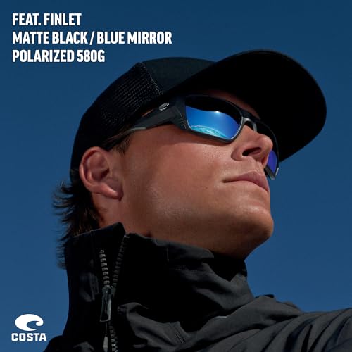 Costa Man Sunglasses Matte Black Frame, Blue Mirror Lenses, 59MM4