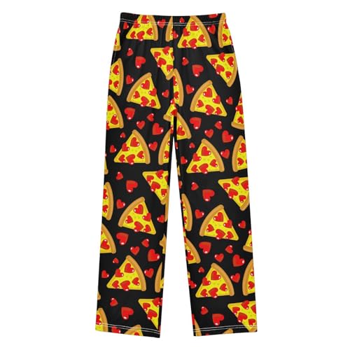 VIGTRO Pajama Pants Long Sleep Bottoms Pizza Love Pattern Seamless, Soft Elastic Waist Lounge Pants with 2 Pockets Size M