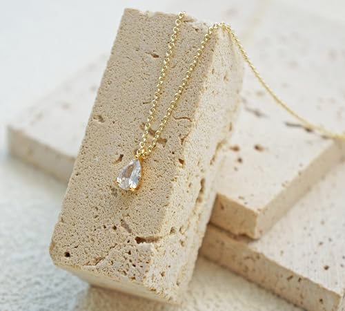 14K Gold Plated Dainty Necklace for Women - Elegant Solitaire Rhinestone Pendant, Minimalist Layering Jewelry Gift for Her, Adjustable 16"+2" Chain, skin-friendly alloy base4