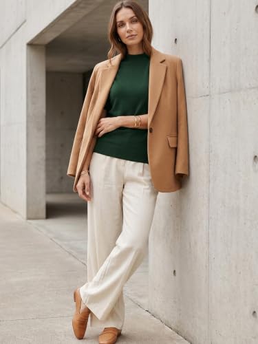 Image of Women Mock Neck Short Sleeve Knit Top All-Season Light Sweater