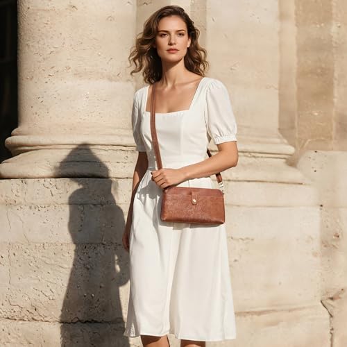 S-ZONE Leather Crossbody Bags for Women Small Bag Phone Purse RFID Blocking Clutch Purses Convertible Wristlet with 2 Straps2