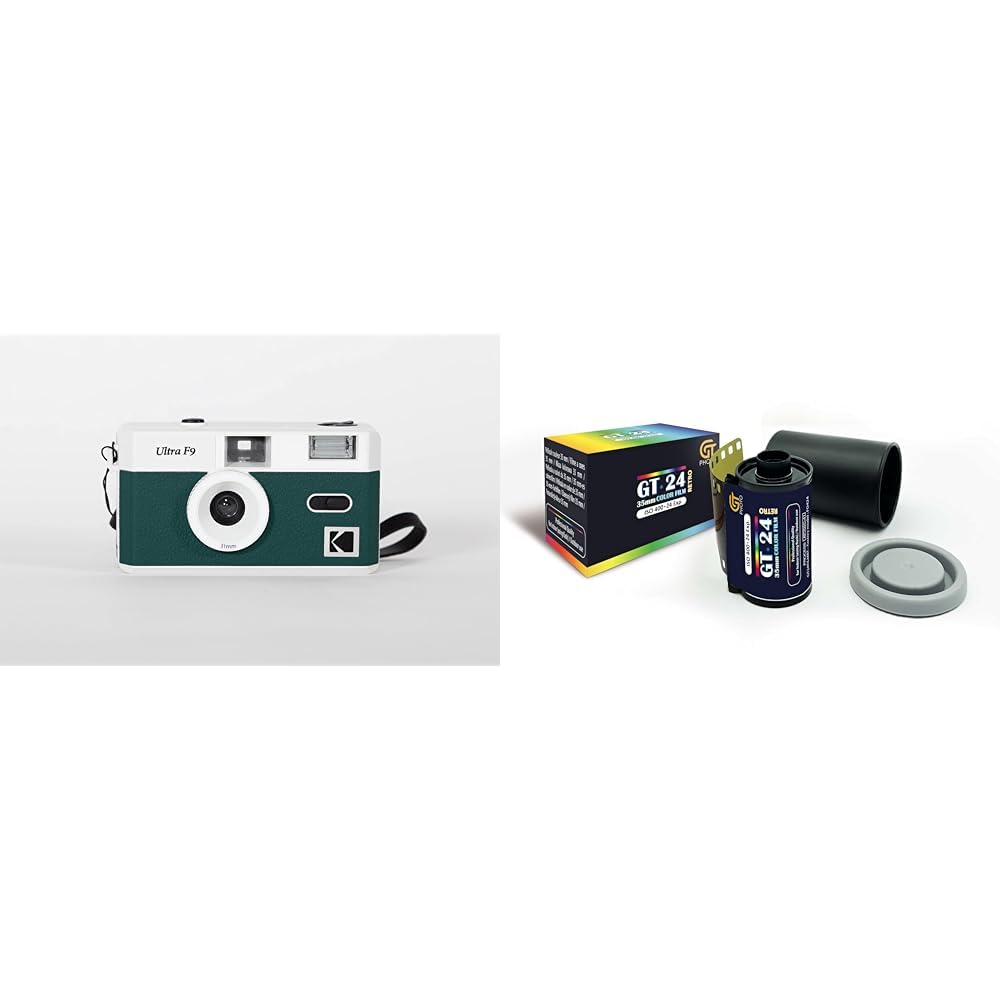 KODAK F9 - Appareil Photo Rechargeable Ultra F9-35mm - Night Green + GT Photo Pellicule Photo Couleur Retro 35mm - 24 Photos
