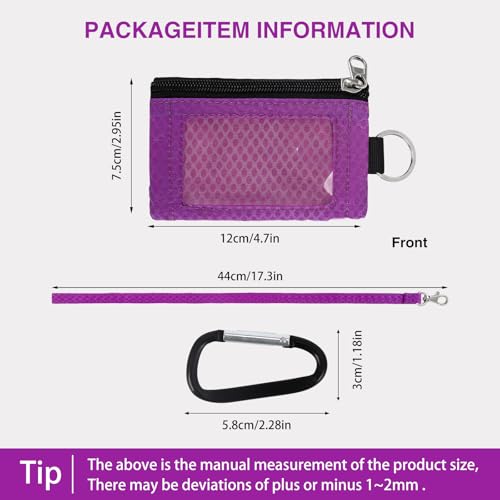 Image of MASAPHlL Small Lanyard Wallet for Women /Men with RFID Blocking ID Card Wallet, Minimalist Nylon Zipper Pouch, Travel Neck Wallet with Keychain, ID Window for Card,Coin,Cash (Pink-Purple+Fuchsia)
