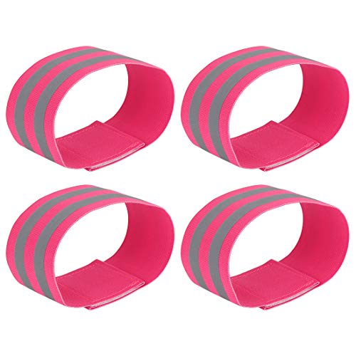 X AUTOHAUX 4pcs Reflective Bands for Arm Cycling Reflective Armbands Pink