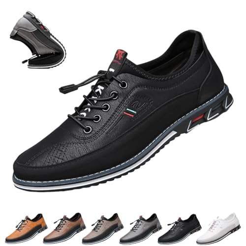 Buybuymen Orthopedic Shoes, Buybuymen Men's Fashion Orthopedic Shoes, Adjustable Lace-Up Lightweight Formal Business Shoes, Driving Working Walking Party Oxfords Leather Loafers(Black,US 9)