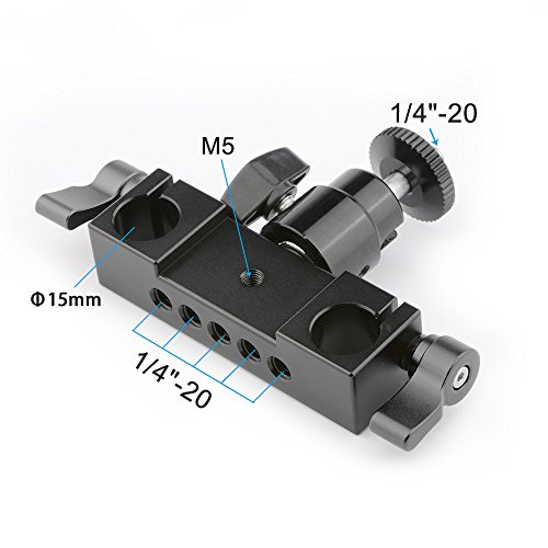 Camvate 15 mm rod clamp con adaptador de zapata y mini rótula negra para flash 2