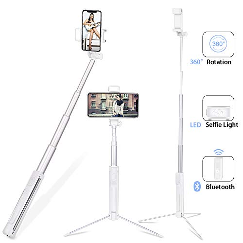 Selfie Stick with Light, 3 in 1 Lightweight Aluminum Alloy Extendable Selfy Sticks