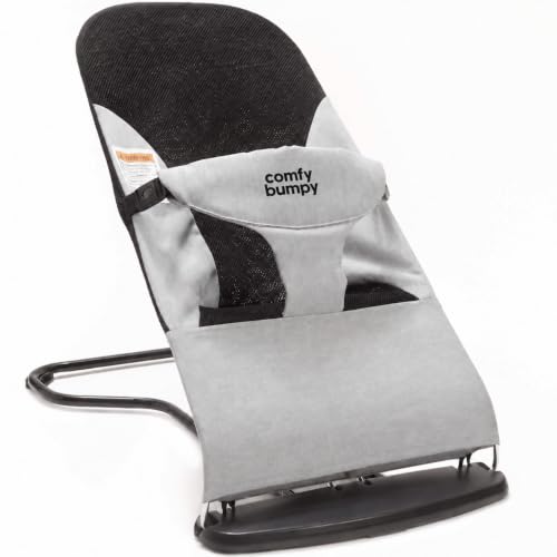 ComfyBumpy Portable Baby Bouncer, Organic Cotton, 3-Position Recline | Breathable Mesh Sides, 8-20 lb, Foldable Design, 3-Point Harness, Travel Carry Case