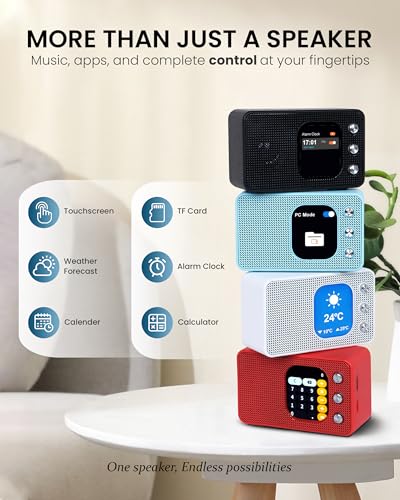 Image of WHITE SQUARE Mini Wireless Bluetooth Speaker 10W with Touch Screen, BT 5.4, 6H Battery, Type-C Charging, Dual Connectivity, Smart Display with Calendar, Calculator & Weather, Portable Speaker