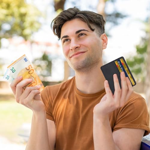 Credit Card Holder for Men, PU Leather Small Card Holder Wallet for Men RFID Blocking Slim Card Holder, 4 Card Slots Small Credit Card Wallet for Cards, Business, Travel, Shopping (black)4
