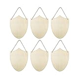 6pcs Wooden Shield Shapes Wood Sign Blank Hanging Wooden Plaque Unfinished Wood Cutouts DIY Craft Project Ornaments for Father's Day Halloween Christmas Decoration