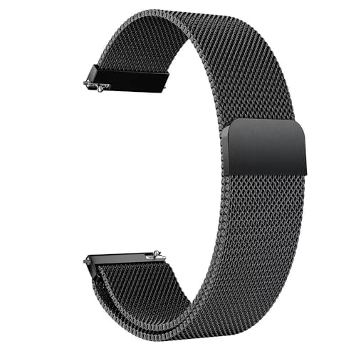 時計バンド 20mm 22mm ステンレスメッシュベルト、工具が要らなく 互換性サイズ調整 クイックリリースバンド スマートウォッチ替えバンド 腕時計交換ベル (22mm,ブラック)