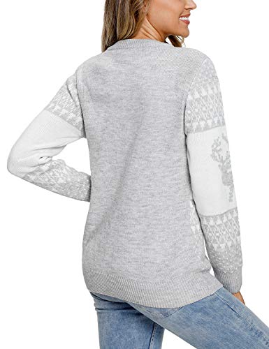 Lookbookstore LBS-TO-27827_1011-S Women'S Grey Long Sleeves Ugly Christmas Tree Reindeer Winter Holiday Knit Sweater Pullover Size S 4 6 thumb #2