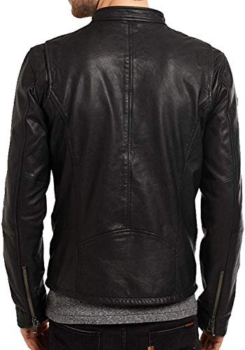 Image of D DOLLY LAMB Men's Lambskin Leather Bomber Biker Jacket - Winter Wear - Round Collar