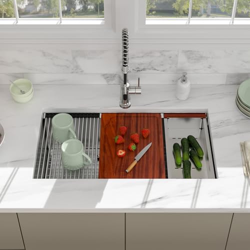 30-Inch-Undermount-Kitchen-Sink-Stainless-Steel-T304-16-gauge-Kitchen-Sinks-Workstation-Handmade-Under-Counter-Single-Bowl-Kitchen-Basin-Deep-30x19x10-Inch 30 Inch Undermount Kitchen Sink Stainless Steel T304 16 gauge Kitchen Sinks Workstation Handmade Under Counter Single Bowl Kitchen Basin Deep 30x19x10 Inch