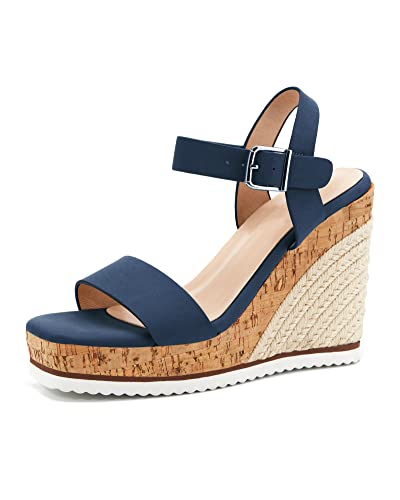Women's Espadrille Wedge Platform Sandals Open Toe Ankle Buckle Strap Casual Summer Shoes
