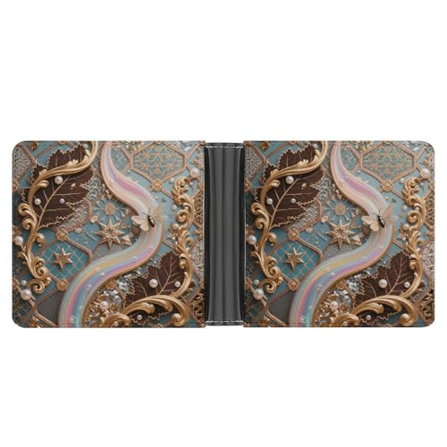 Slim Wallet Curly Grass And Insect Pattern Compact Bifold Wallet with Credit Card Holder Leather Coin Slot ID Window Unisex