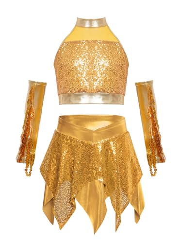 Costume danse jazz filles ensemble jupe et crop top or 15-16 ans
