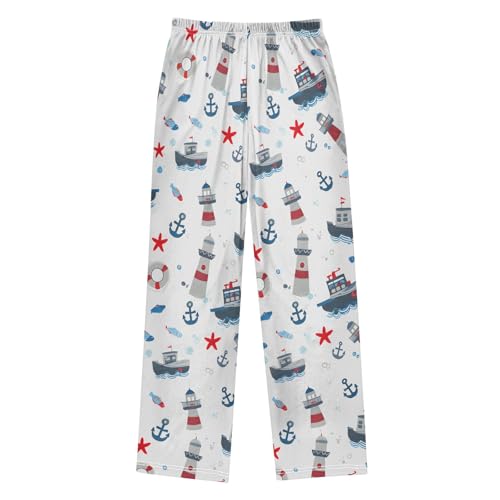 Starfish Sailboat Cute Pattern Cute Pajama Pants, Soft Sleepwear Lounge Pants Pajama Pj Bottoms for 6-14 Years2
