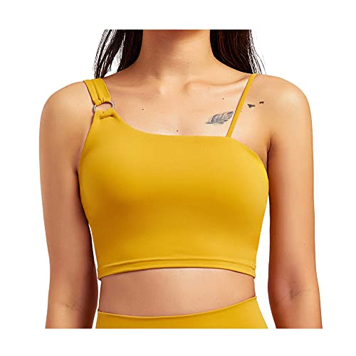 Sujetador deportivo amarillo BaronHong sin aros con tirantes cruzados irregulares talla L
