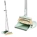 JOLIGAEA Juego de escoba y recogedor con mango largo, Cepillo y Recogedor para piso de baldosas de madera dura, juego de limpieza para interiores y exteriores, para el hogar, cocina, oficina
