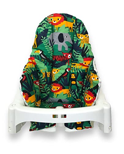 Image of Cushion - Washable & Reversible One-Piece Cotton Seat Pad for IKEA High Chair Accessories, Compatible with Antilop (Jungle Green)
