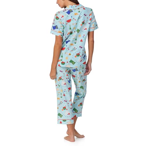 Image of Bed Head PJs Womens Matching Pajamas - Soft Organic Cotton Button Down PJ Shirt & Cropped Pants Set - Loungewear & Sleepwear