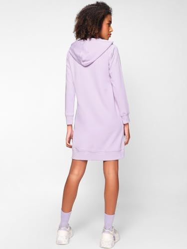 Bewakoof Women's Solid Regular Fit Full Sleeve Hooded Neck Terry Dress_ 596553_Purple_ L