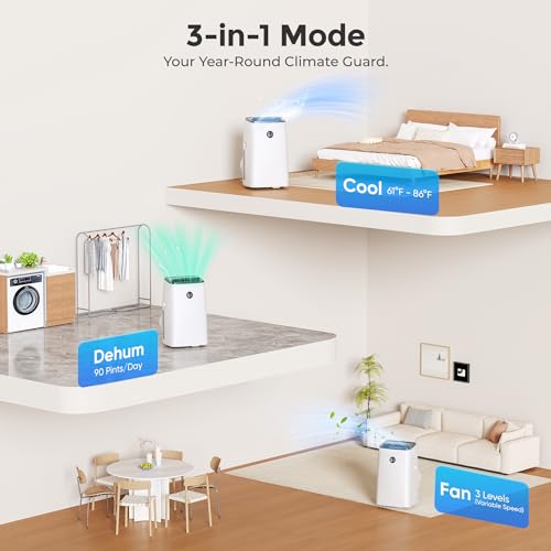 Image of 14000 BTU Portable Air Conditioner for Large Room up to 700 Sq. Ft, 3-in-1 Self-Evaporating AC with Fan & Dehumidifier, Floor Standing Portable AC Unit with Remote Control, Auto Swing, White
