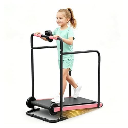 AKLUER Kids Treadmill Walking Pad - Ages 8+ Manual Treadmill for Kids Non-Electric Exercise Equipment for Boys & Girls Toddler Treadmill with Incline Safe Active Play Gym for Home Use Pink