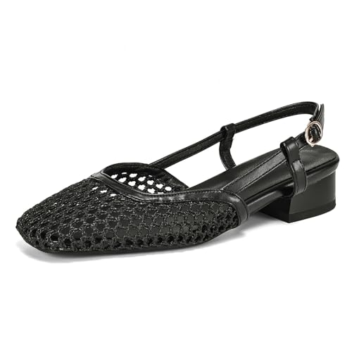 Image of MICIFA slingback flats for women, Round Toe Low heel Sandals Fashion Splicing Dress Shoes for Women