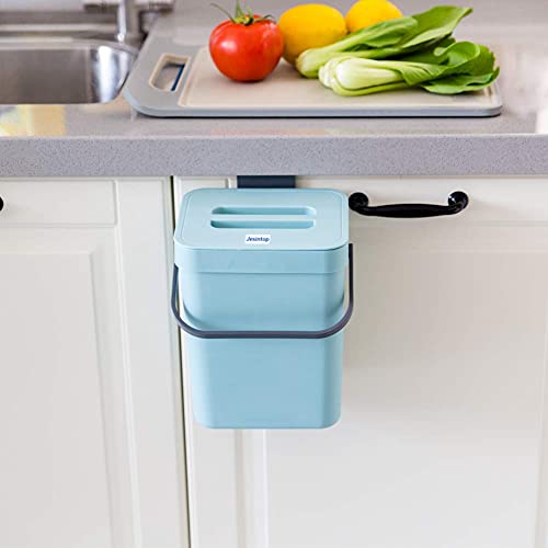 Jesintop Kitchen Compost Bin Indoor For Counter Top,Hanging Small Trash Can With Lid,Food Waste Bin,Mountable Compost Busket 1.3 Gal/5 L Series,Blue #TOP6